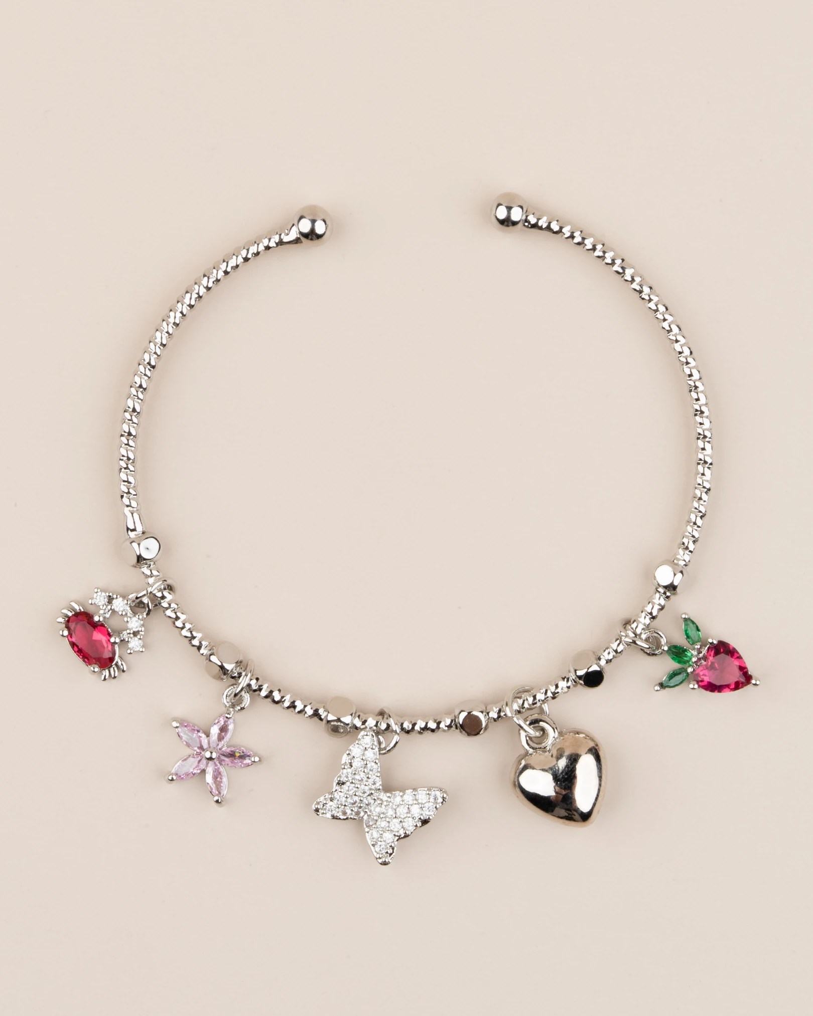 Papillia Ayarlanabilir Kelebekli Charm Kelepçe Bileklik - Gümüş