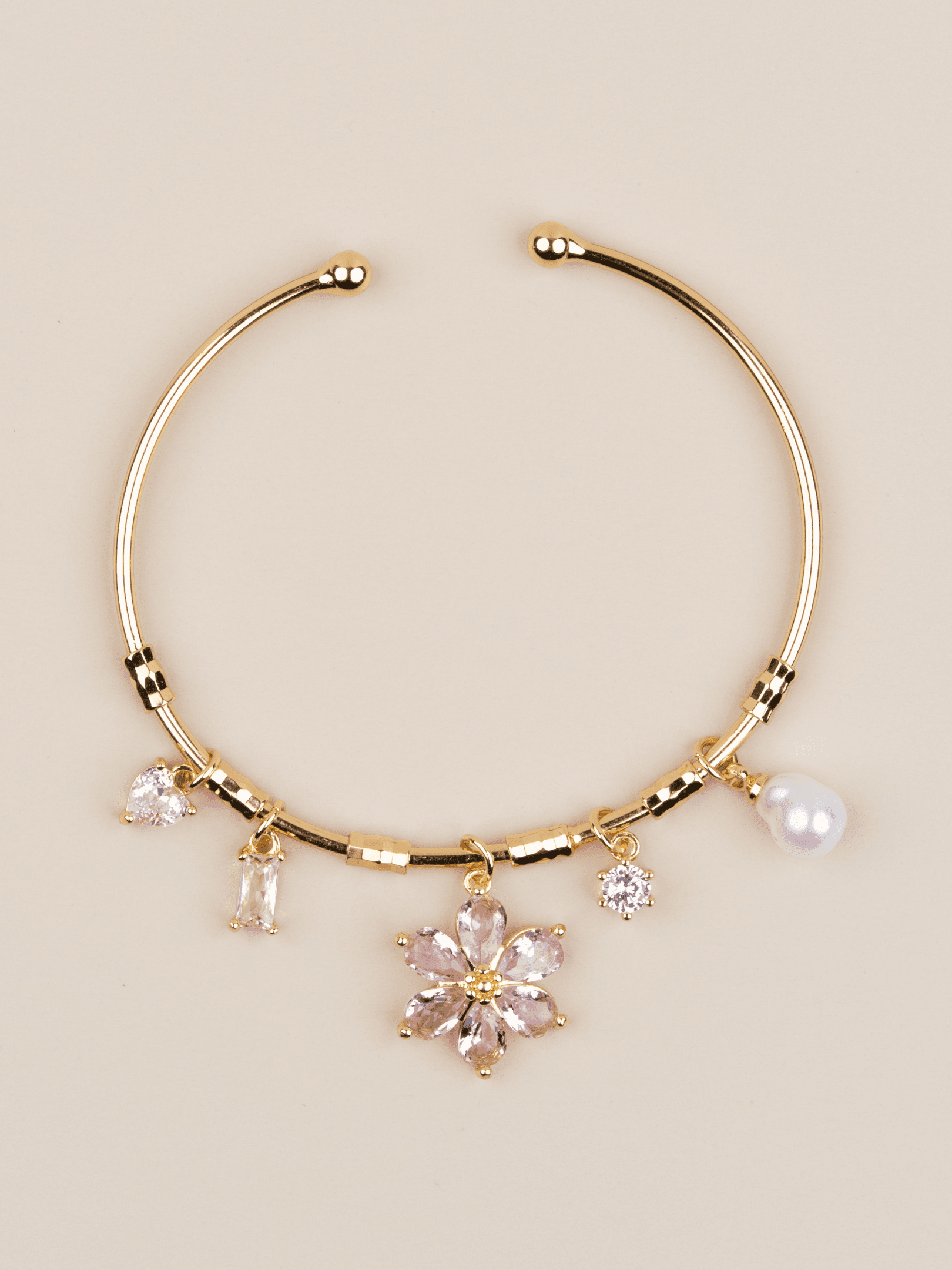 Florévia Ayarlanabilir Pembe Çiçekli Charm Kelepçe Bileklik
