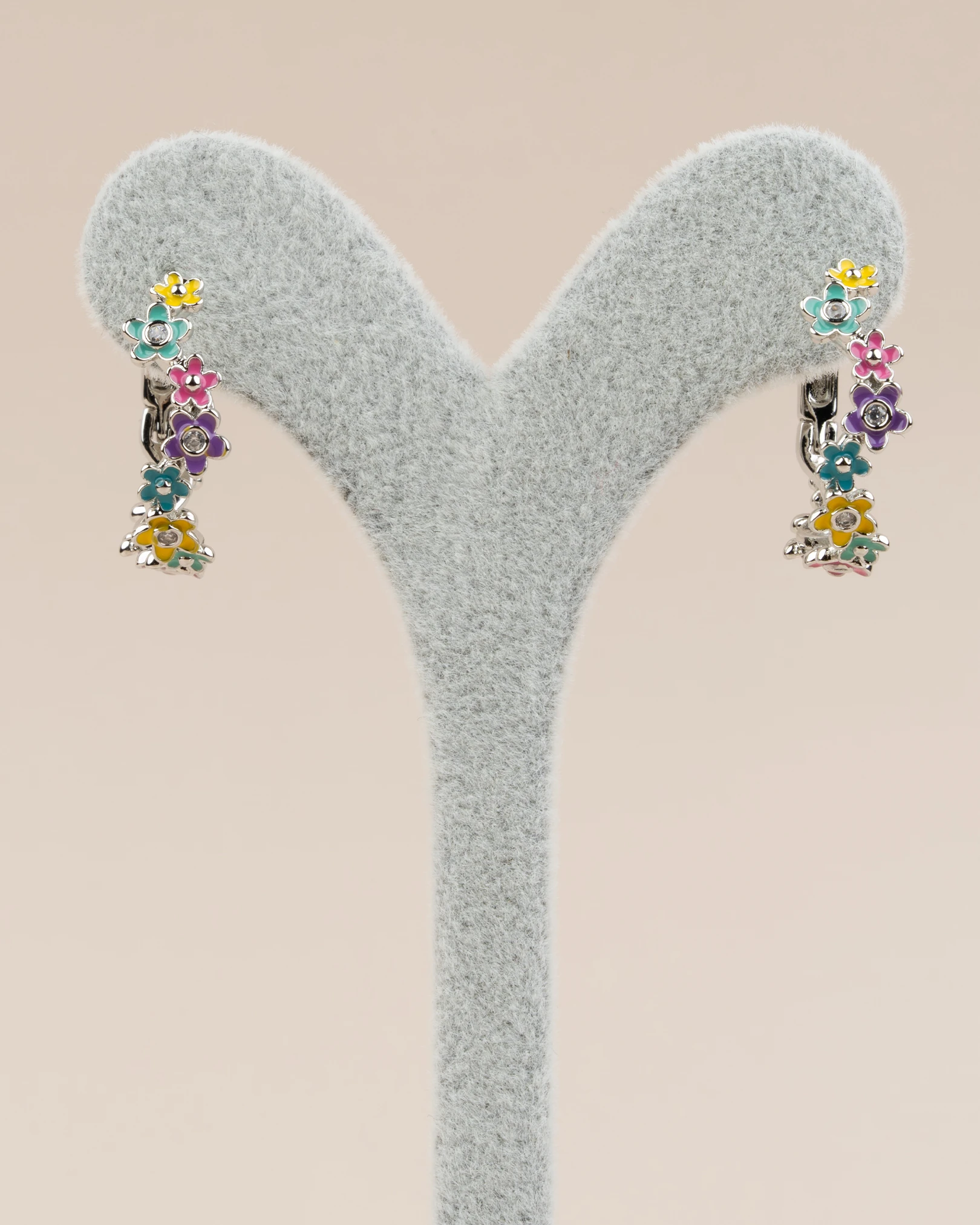 Fioren Mineli Renkli Çiçekli Halka Küpe