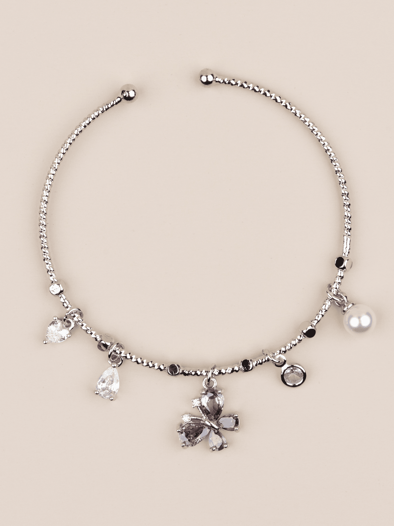 Fioravelle Ayarlanabilir Mor Kelebekli Charm Kelepçe Bileklik - Gümüş