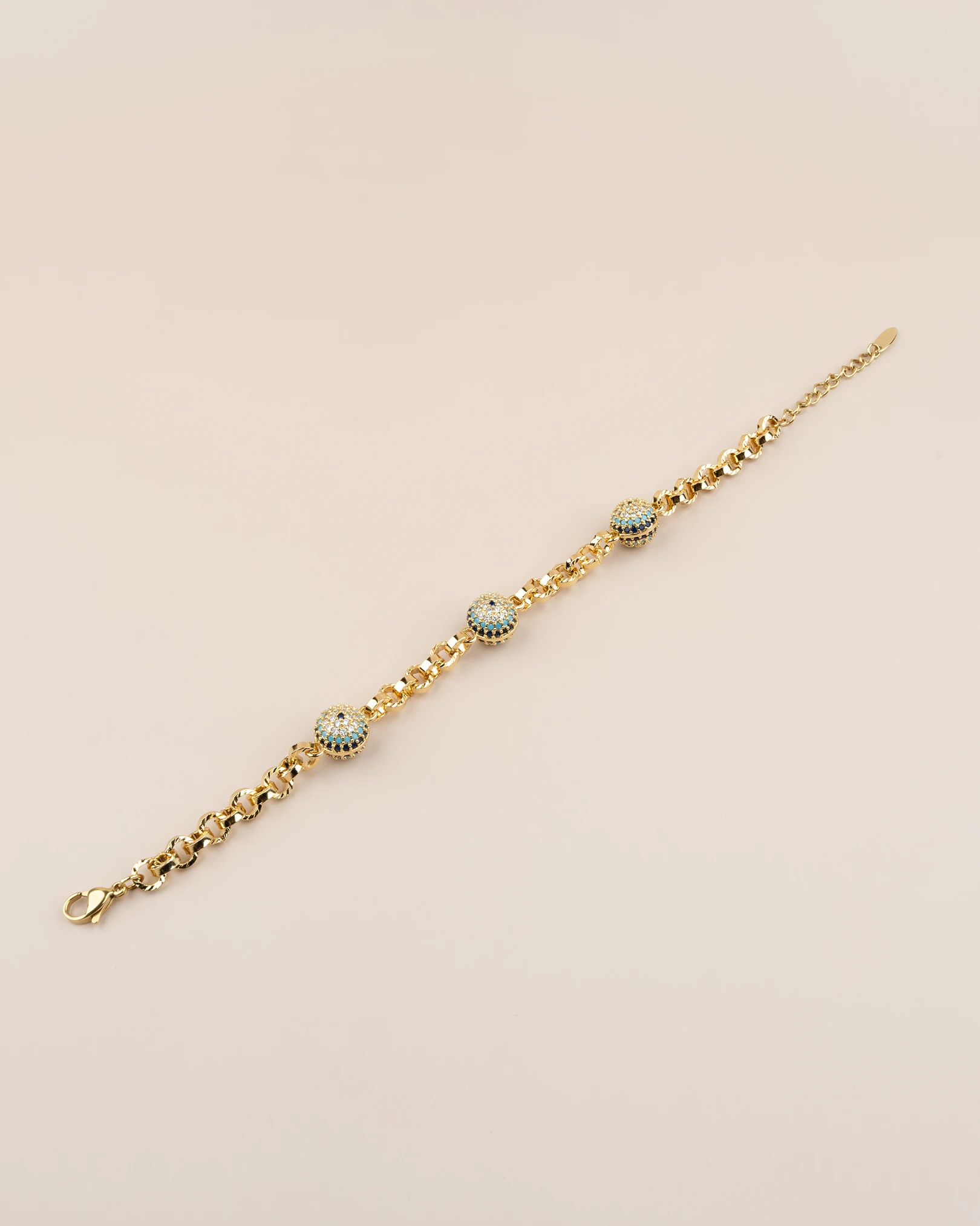 Auravia Gömme Taşlı 3 Nazar Boncuklu 14K Xuping Bileklik