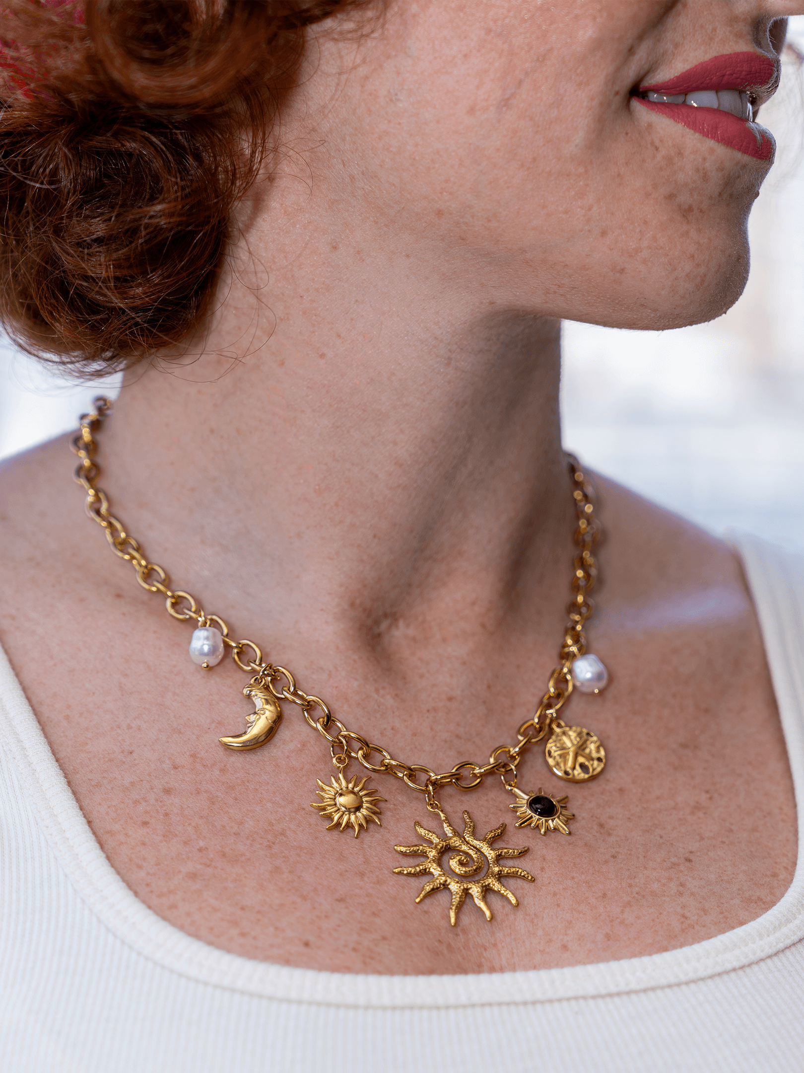 Solara Güneş Charm Choker Çelik Kolye