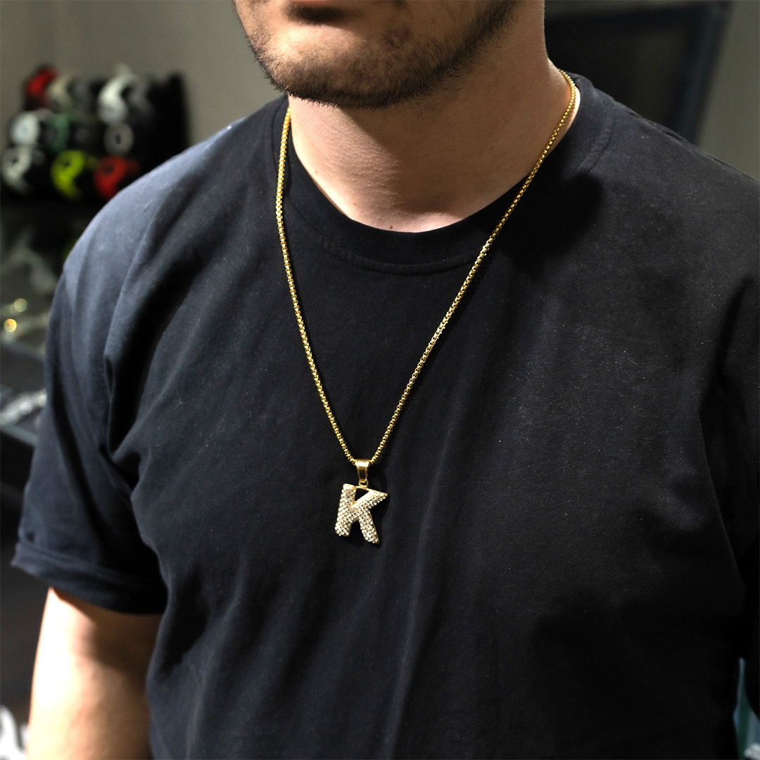Iced Out K Harf Paslanmaz Çelik Kolye