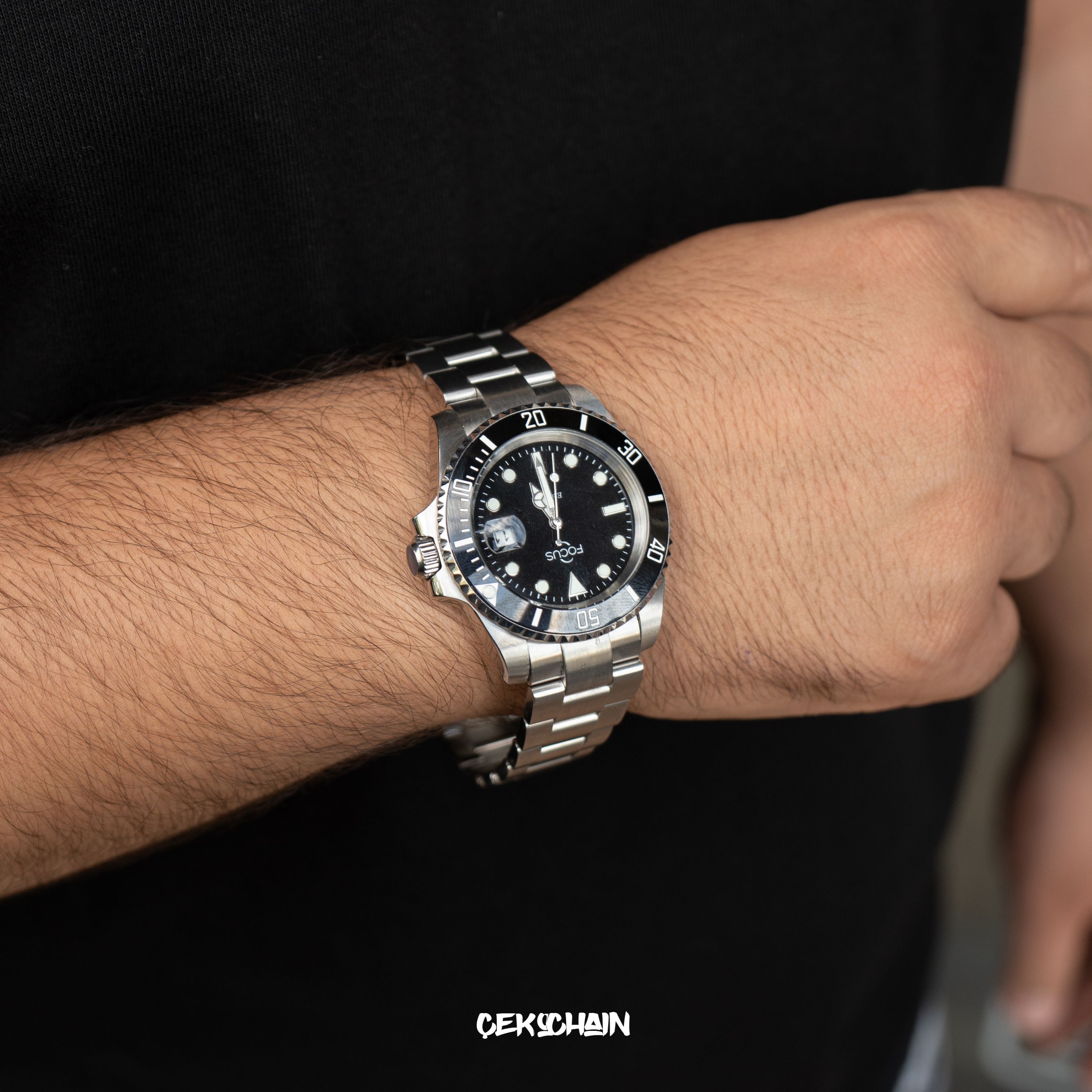 Focus Çelik Kasa Saat (Submariner Case) - Black-Silver