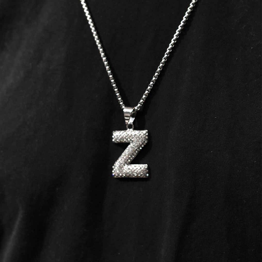 Iced Out Z Harf Paslanmaz Çelik Kolye - Silver