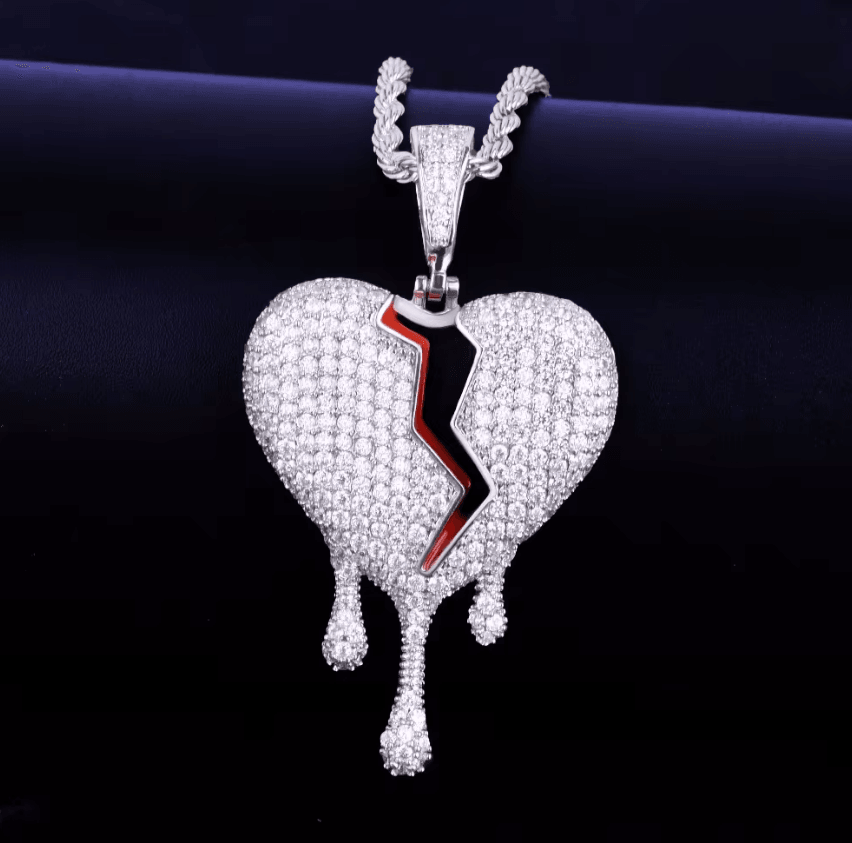 Iced Out Broken Heart Pendant 