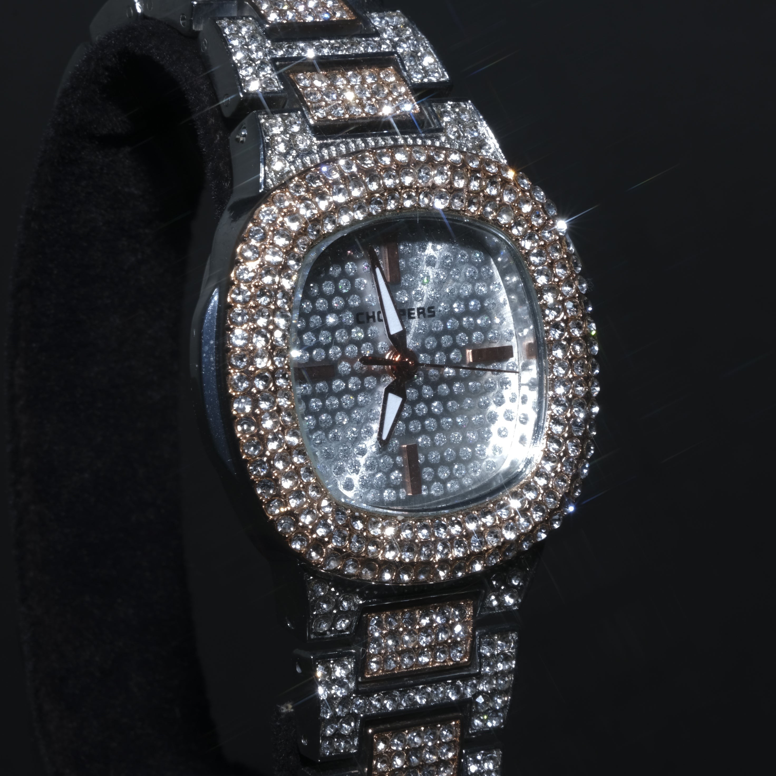 Mini Choppers Iced Out Watch (Rose Silver)