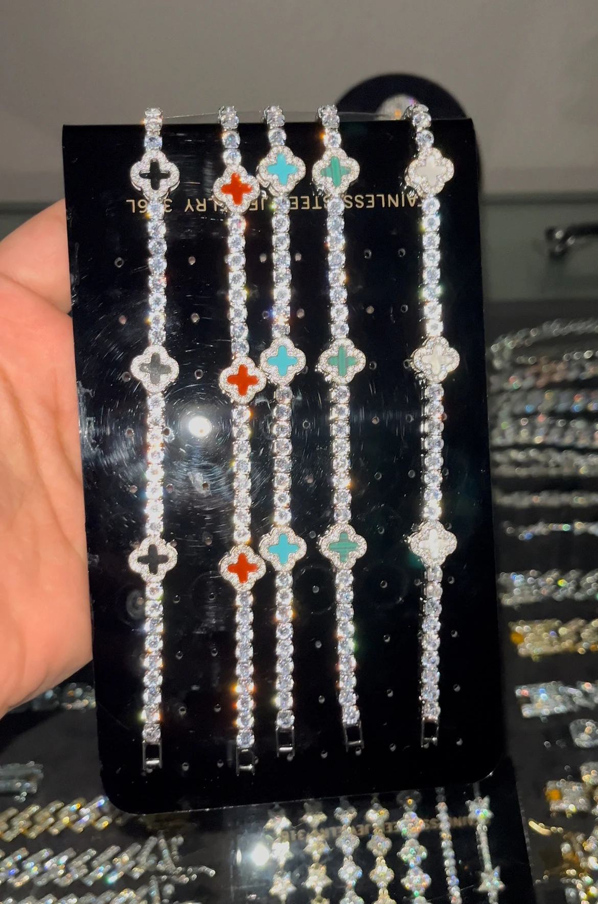 Clover Tennis Bracelet (Yonca Yapraklı Su Yolu Bileklik) - Siyah