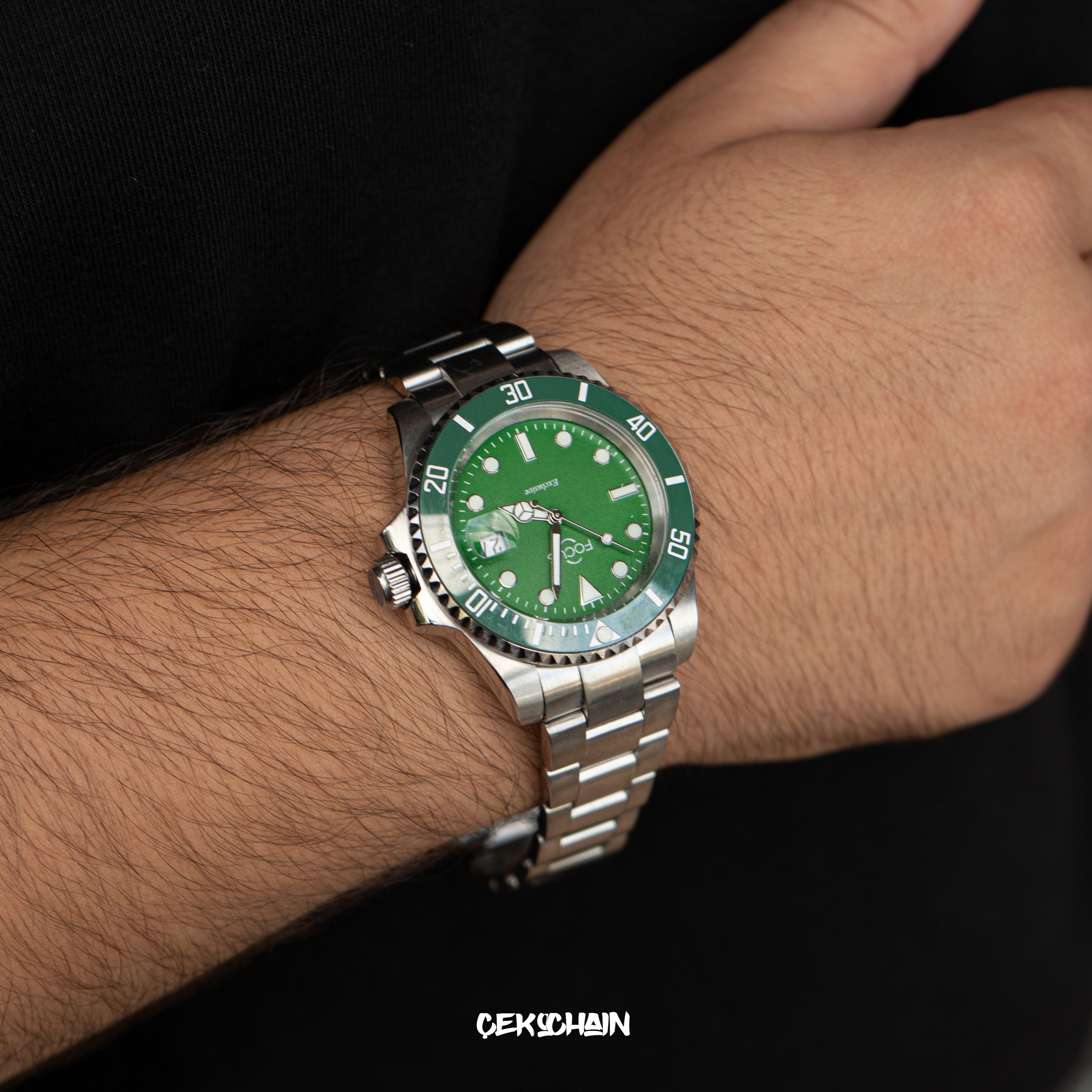Focus Çelik Kasa Saat (Submariner Case) - Green-Silver