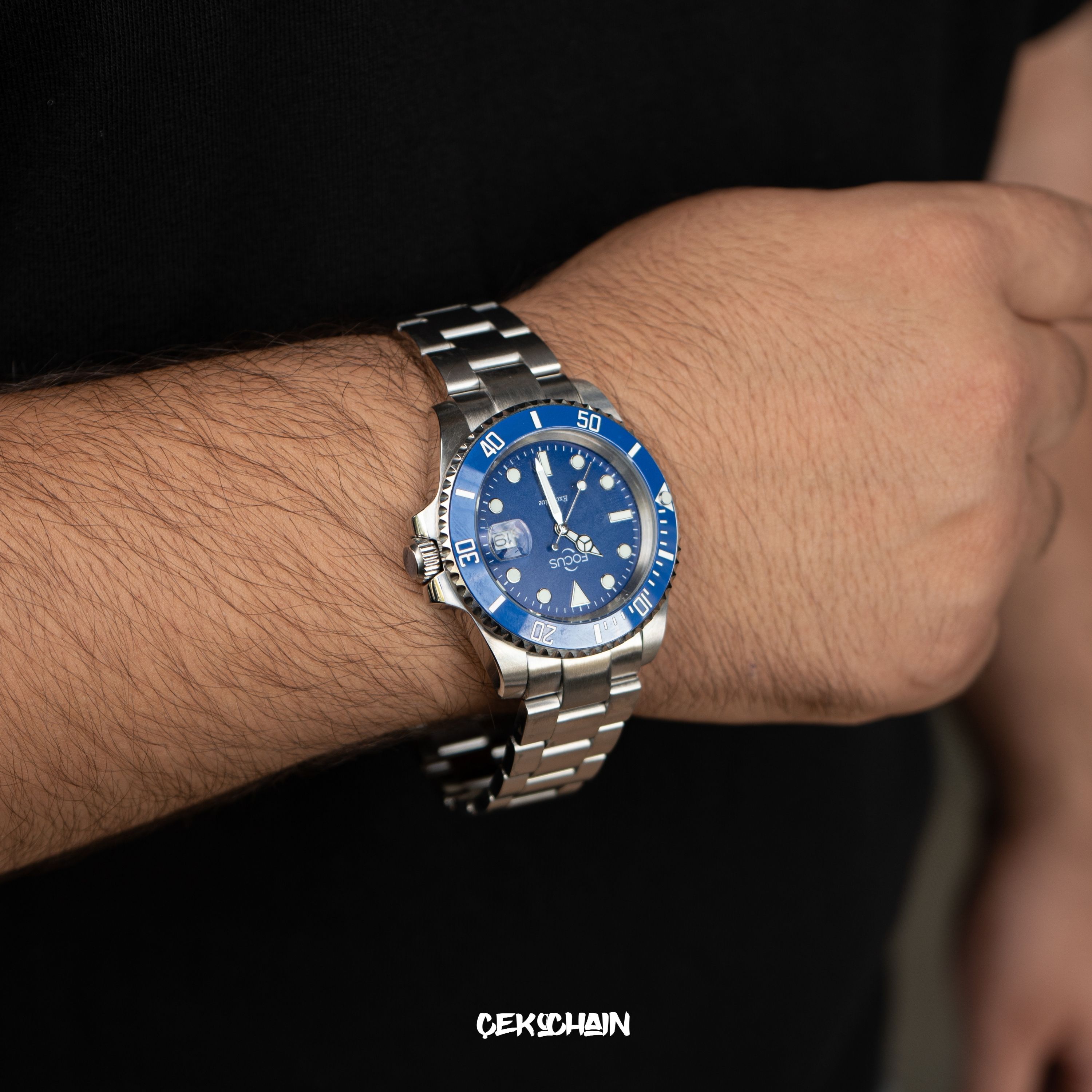 Focus Çelik Kasa Saat (Submariner Case) - Blue-Silver