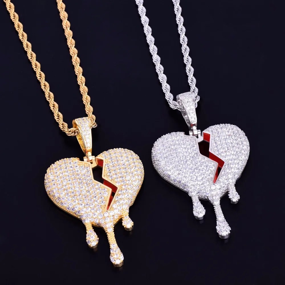 Iced Out Broken Heart Pendant 