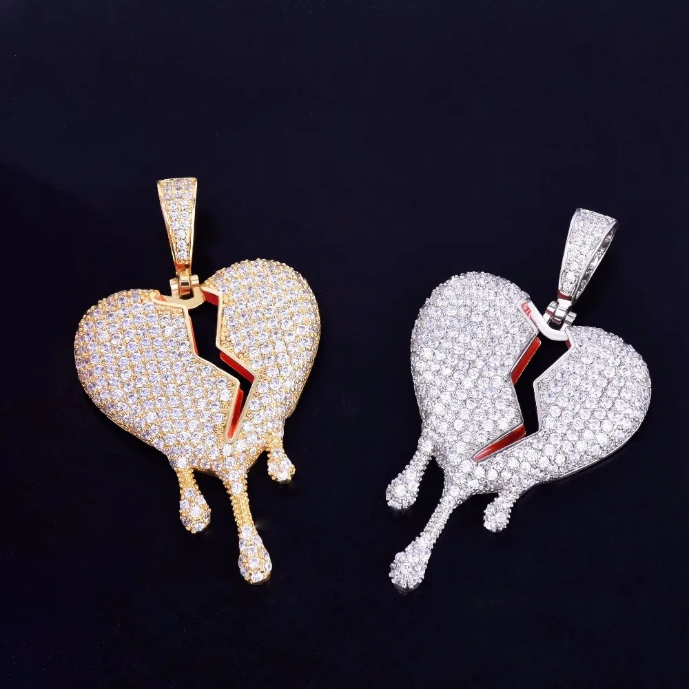 Iced Out Broken Heart Pendant 