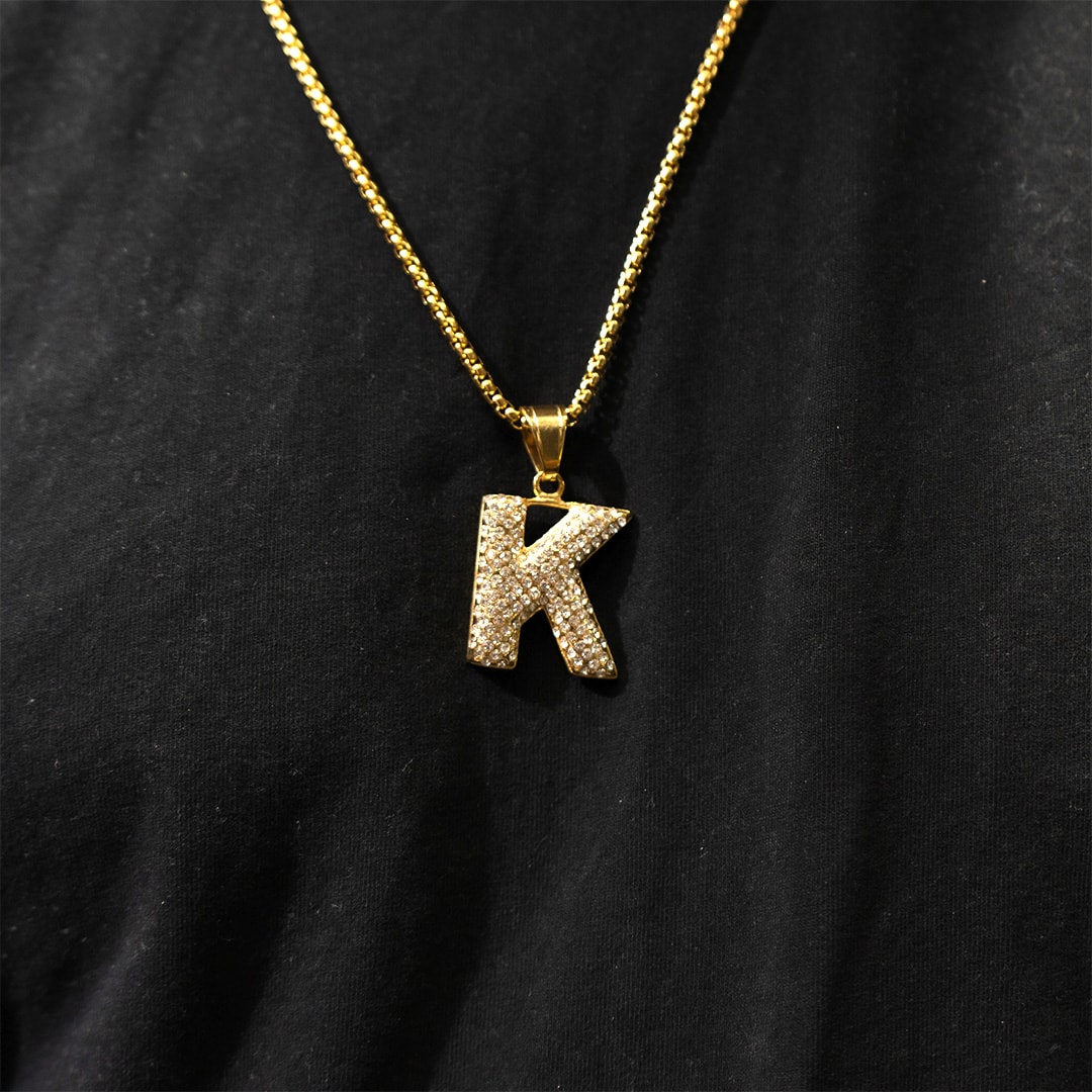 Iced Out K Harf Paslanmaz Çelik Kolye