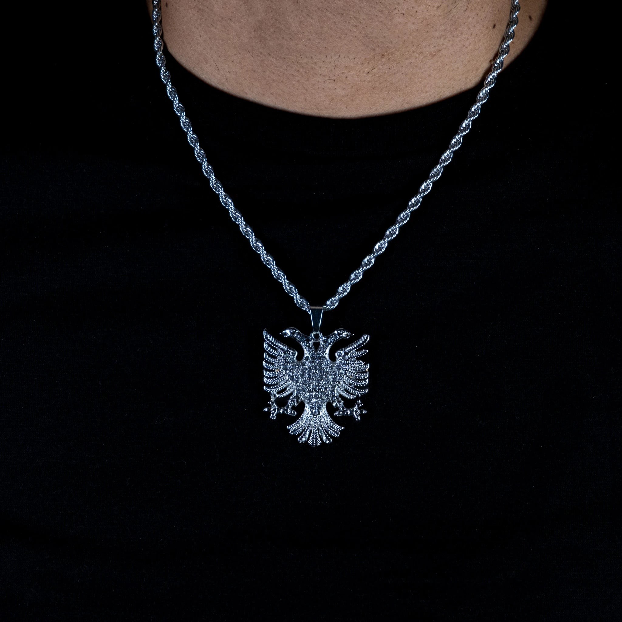 Silver Eagle Iced Out Çelik Kolye