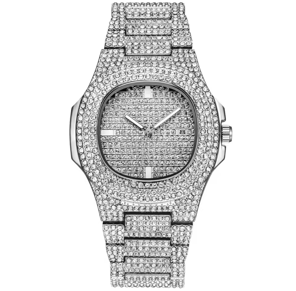 Iced Patek Case Watch Full Silver