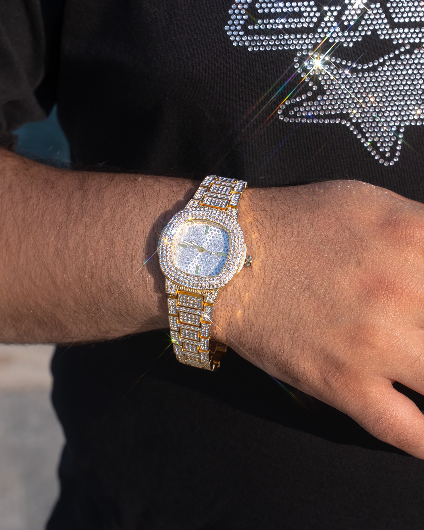 Gold Mini Choppers Iced Out Watch