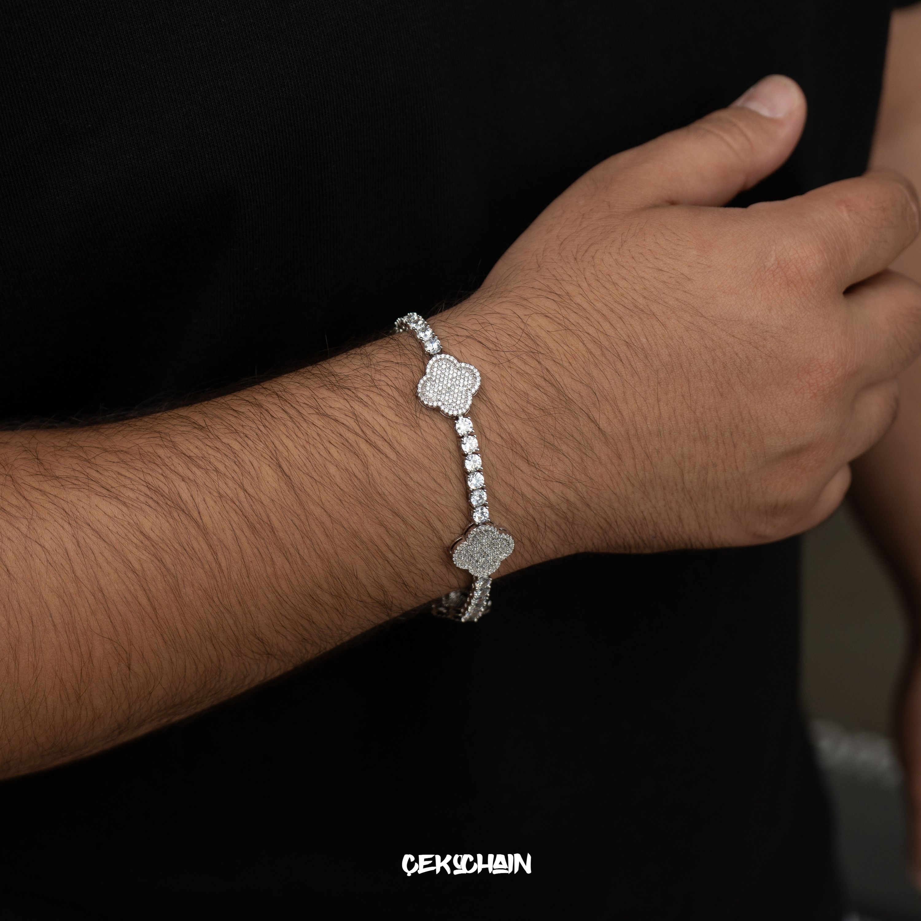 Iced Out Clover Bracelet (18K White Gold Plated)
