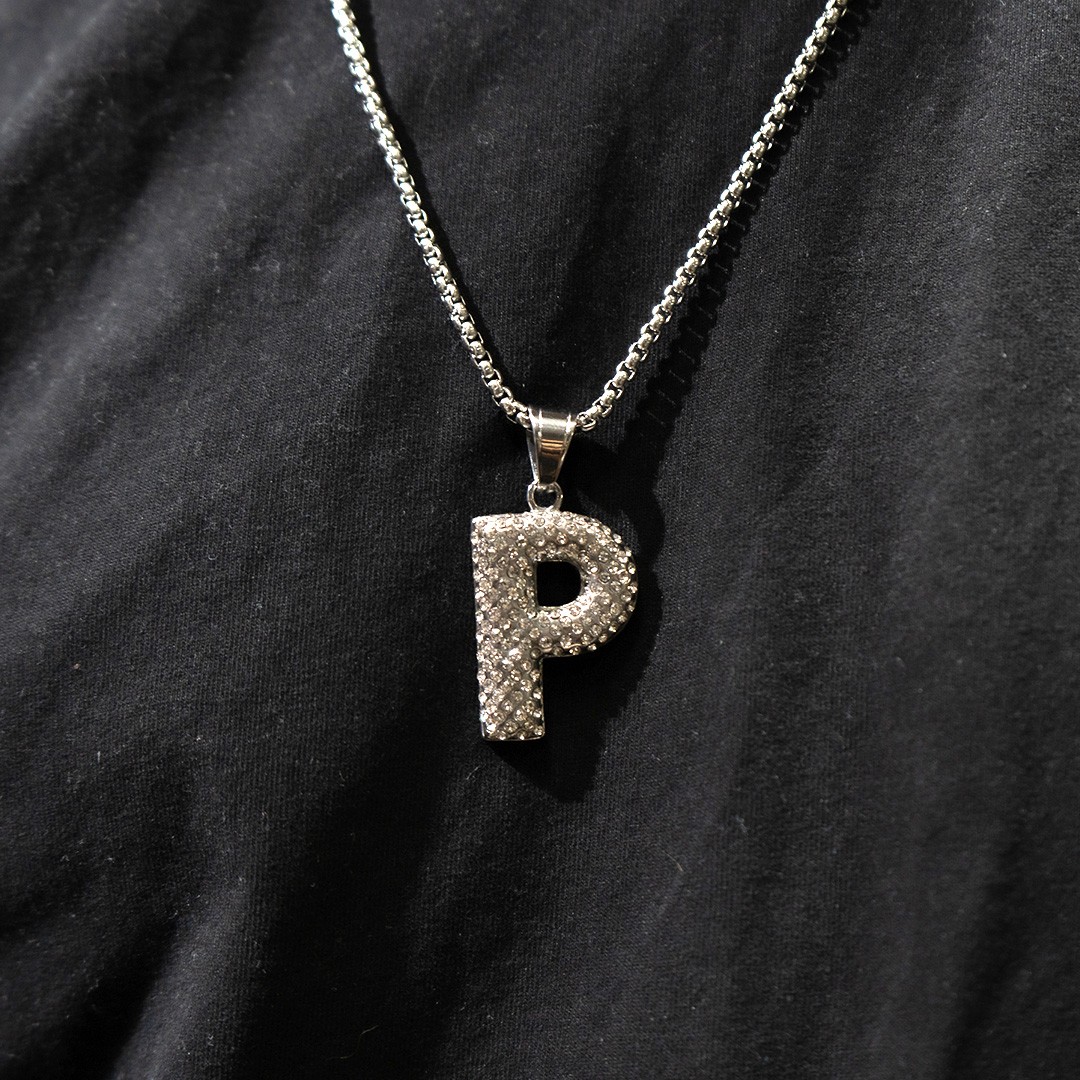 Iced Out P Harf Paslanmaz Çelik Kolye - Silver