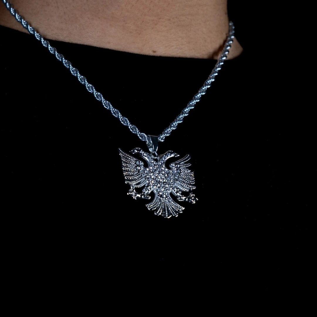 Silver Eagle Iced Out Çelik Kolye