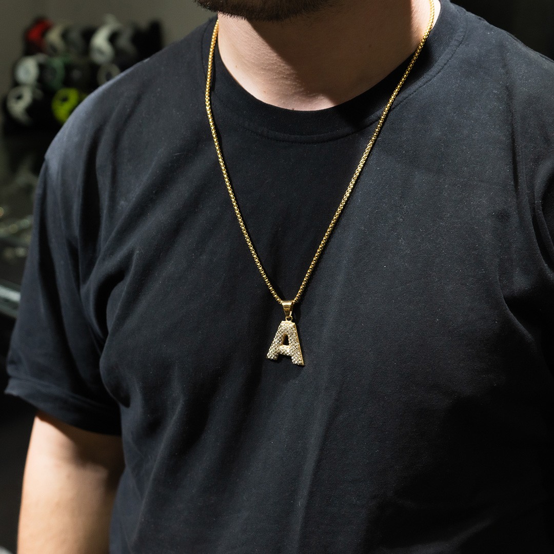Iced Out A Harf Paslanmaz Çelik Kolye