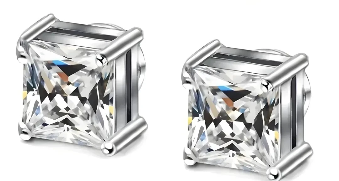 Kare Mıknastıslı Taşlı Küpe Iced Out