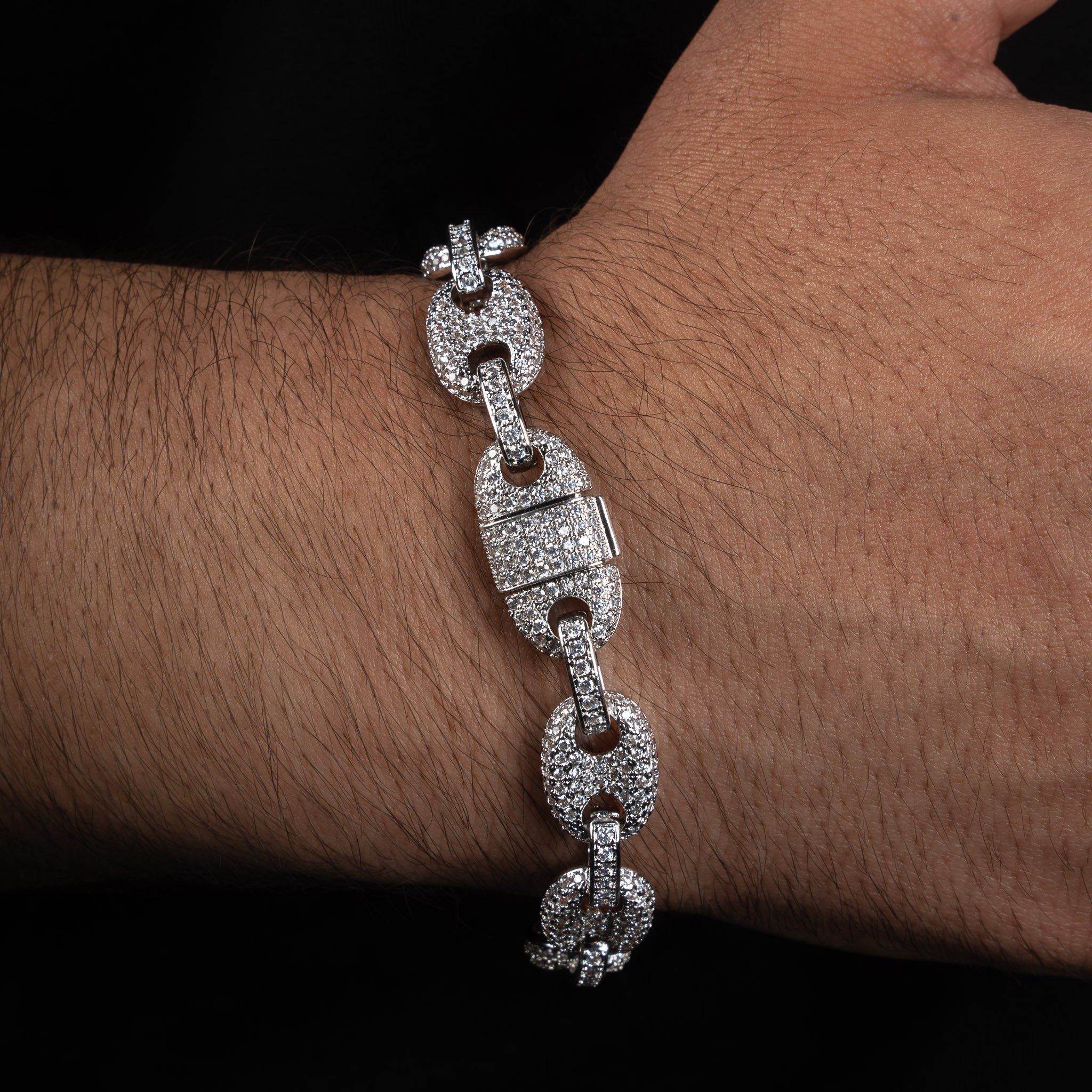 8MM Paved G-Link Bracelet (18K White Gold Plated)