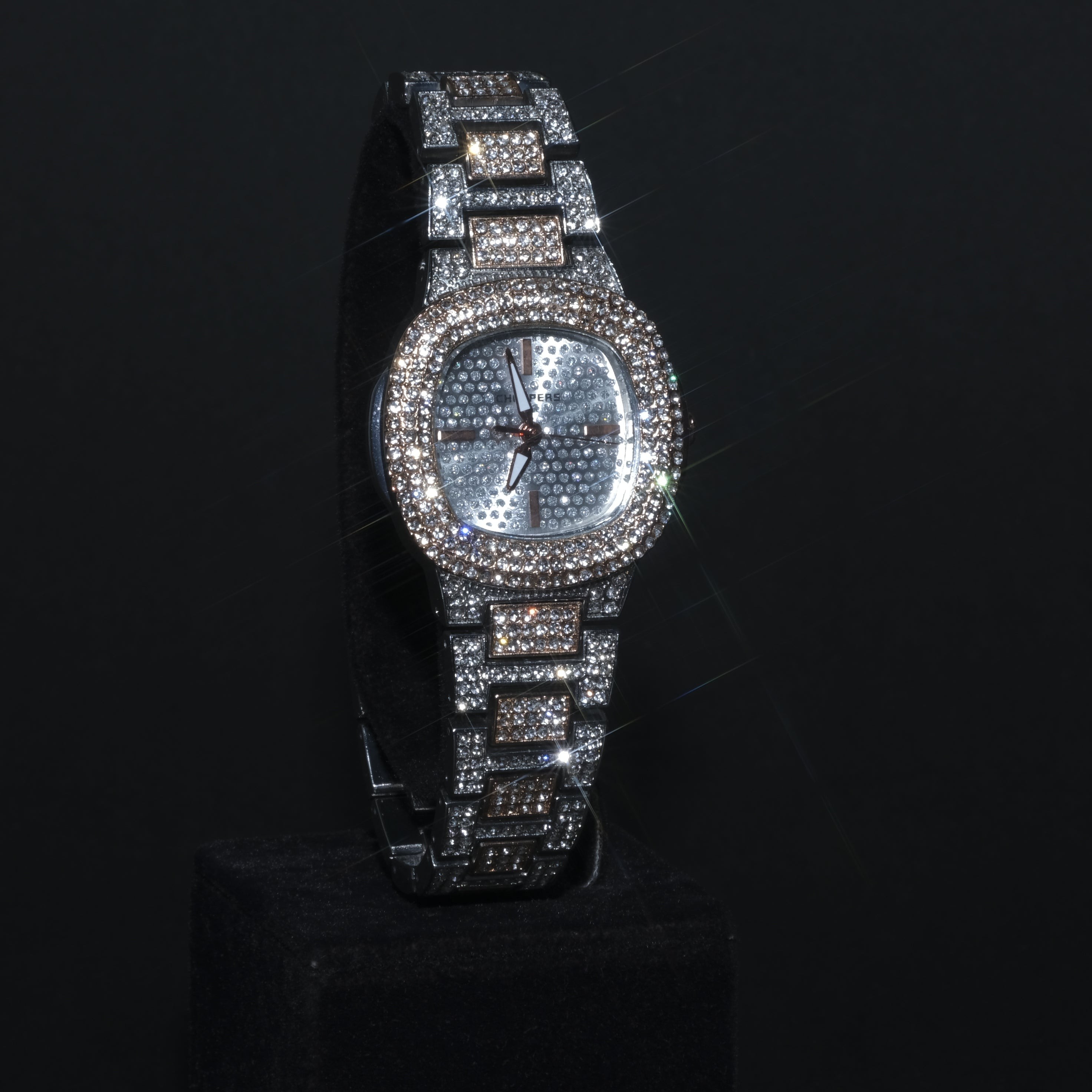 Mini Choppers Iced Out Watch (Rose Silver)