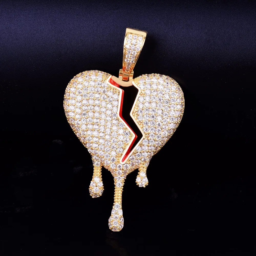 Iced Out Broken Heart Pendant 