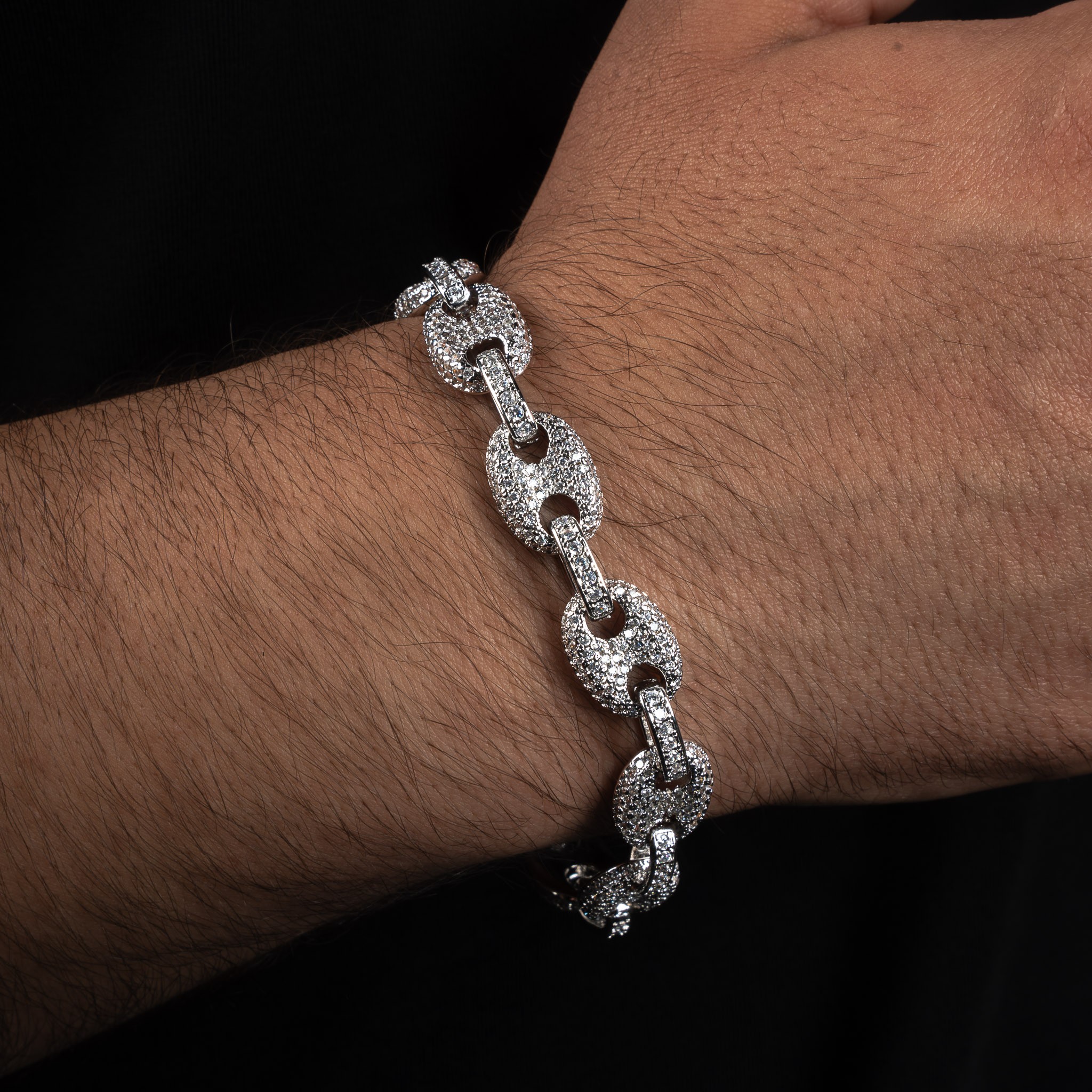 8MM Paved G-Link Bracelet (18K White Gold Plated)