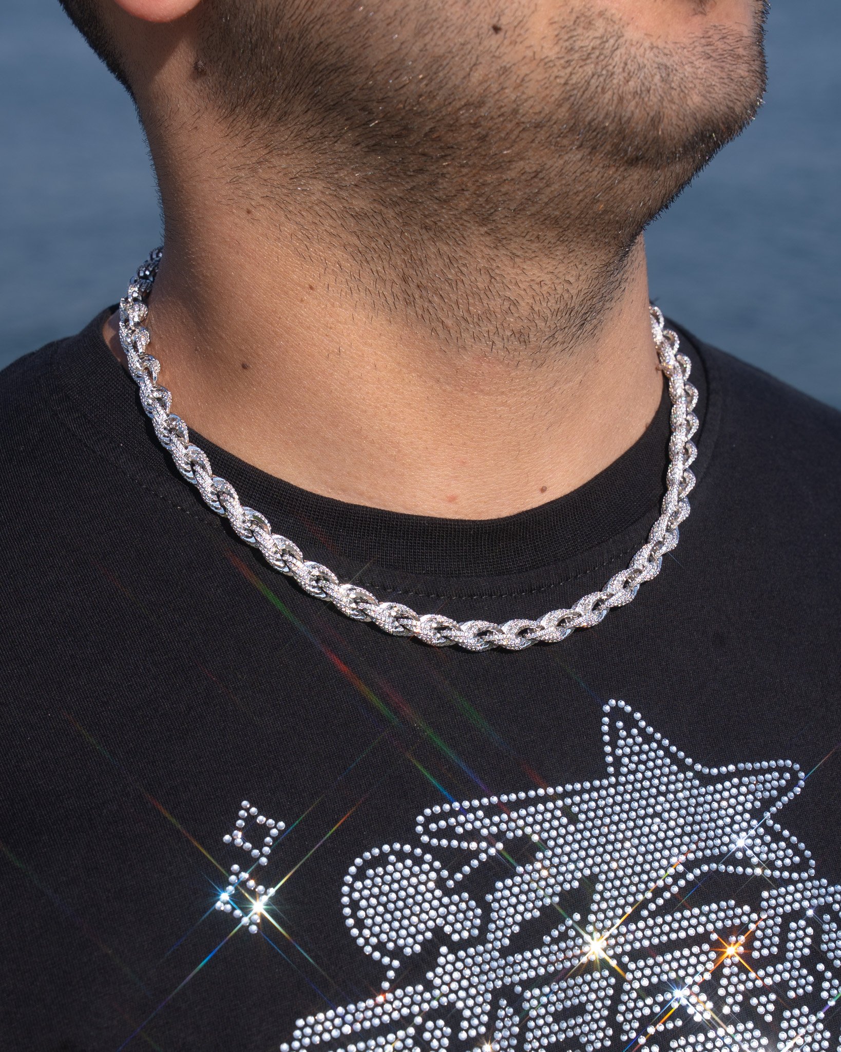 Iced Out 8mm Rope Chain (18K White Gold Plated)