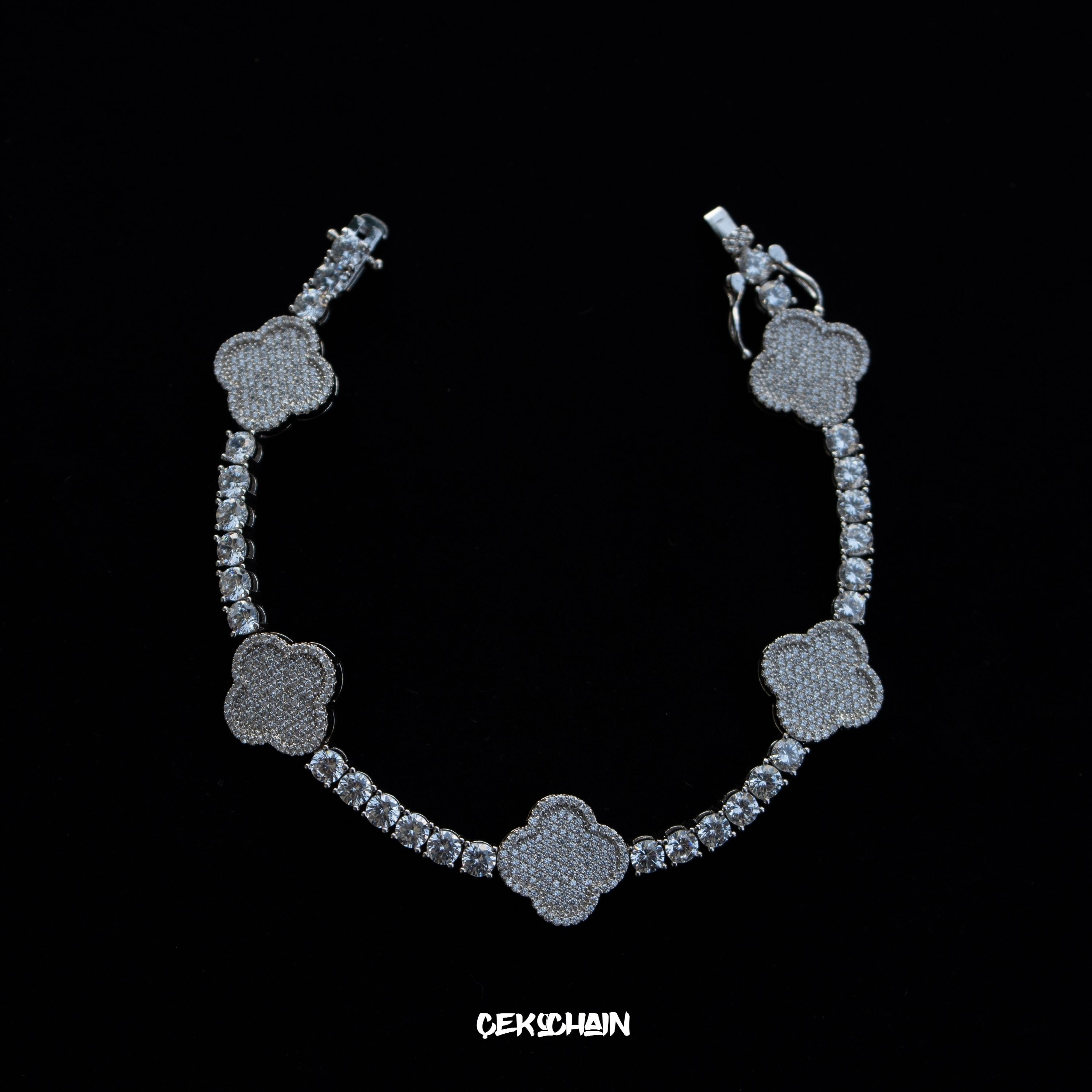 Iced Out Clover Bracelet (18K White Gold Plated)