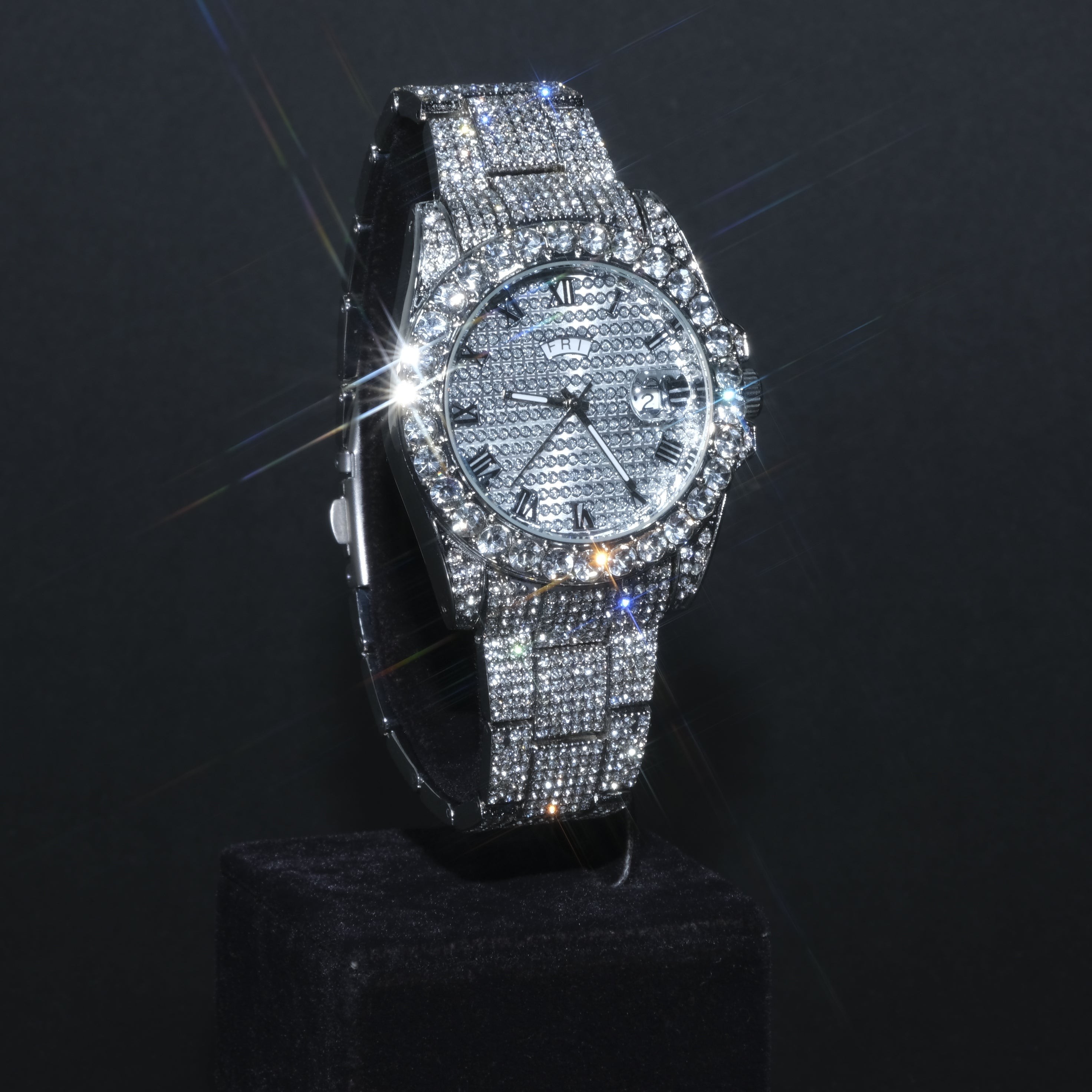 Silver white ICED OUT WATCH Saat