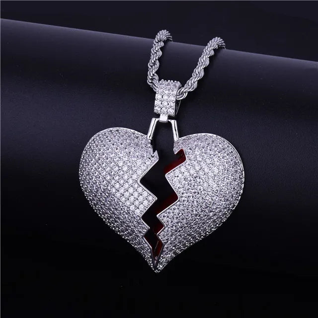 Silver Iced Out Heart Pendant Kalpli Kolye Ucu