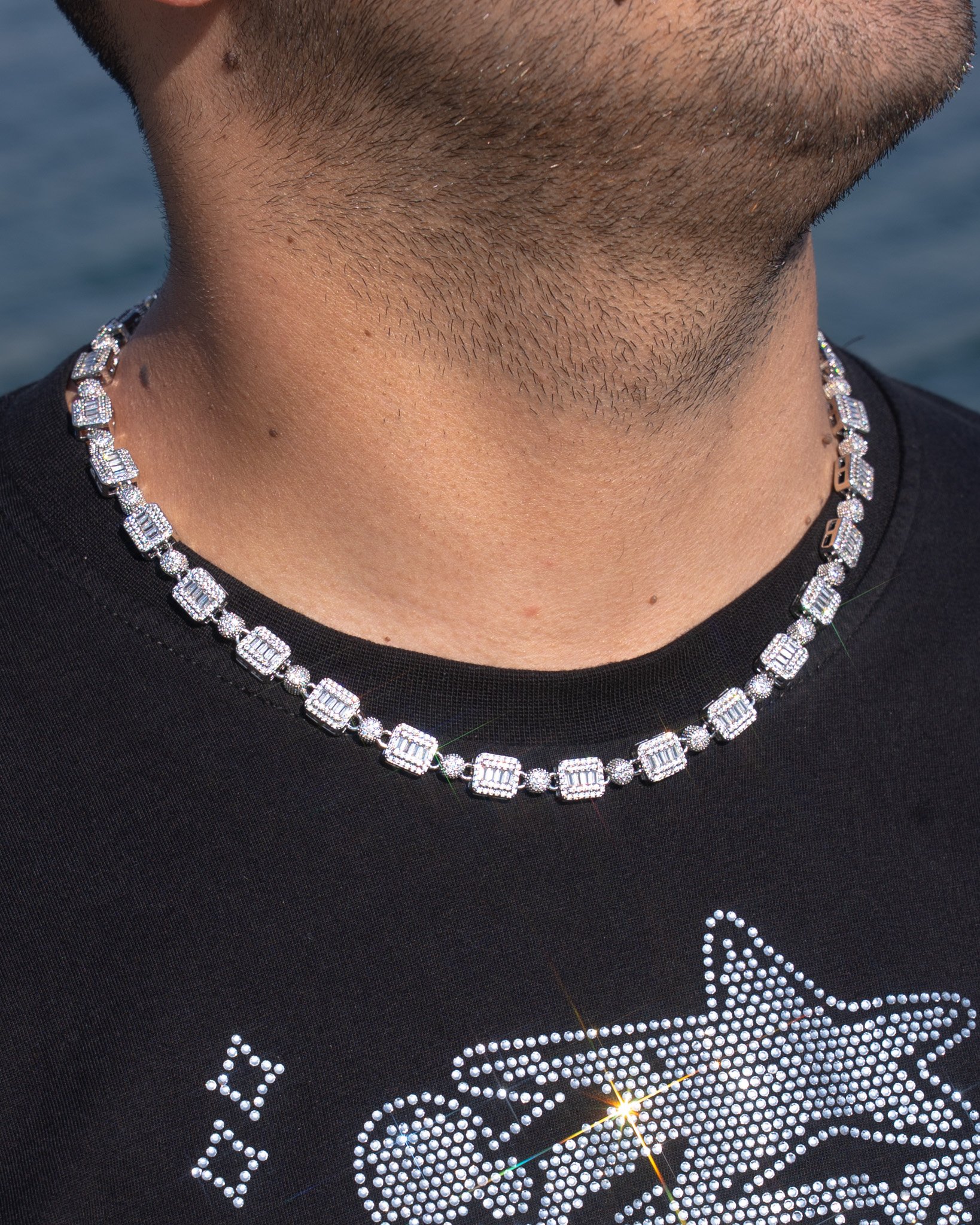 Iced Brick Link Chain  (18K White Gold Plated)