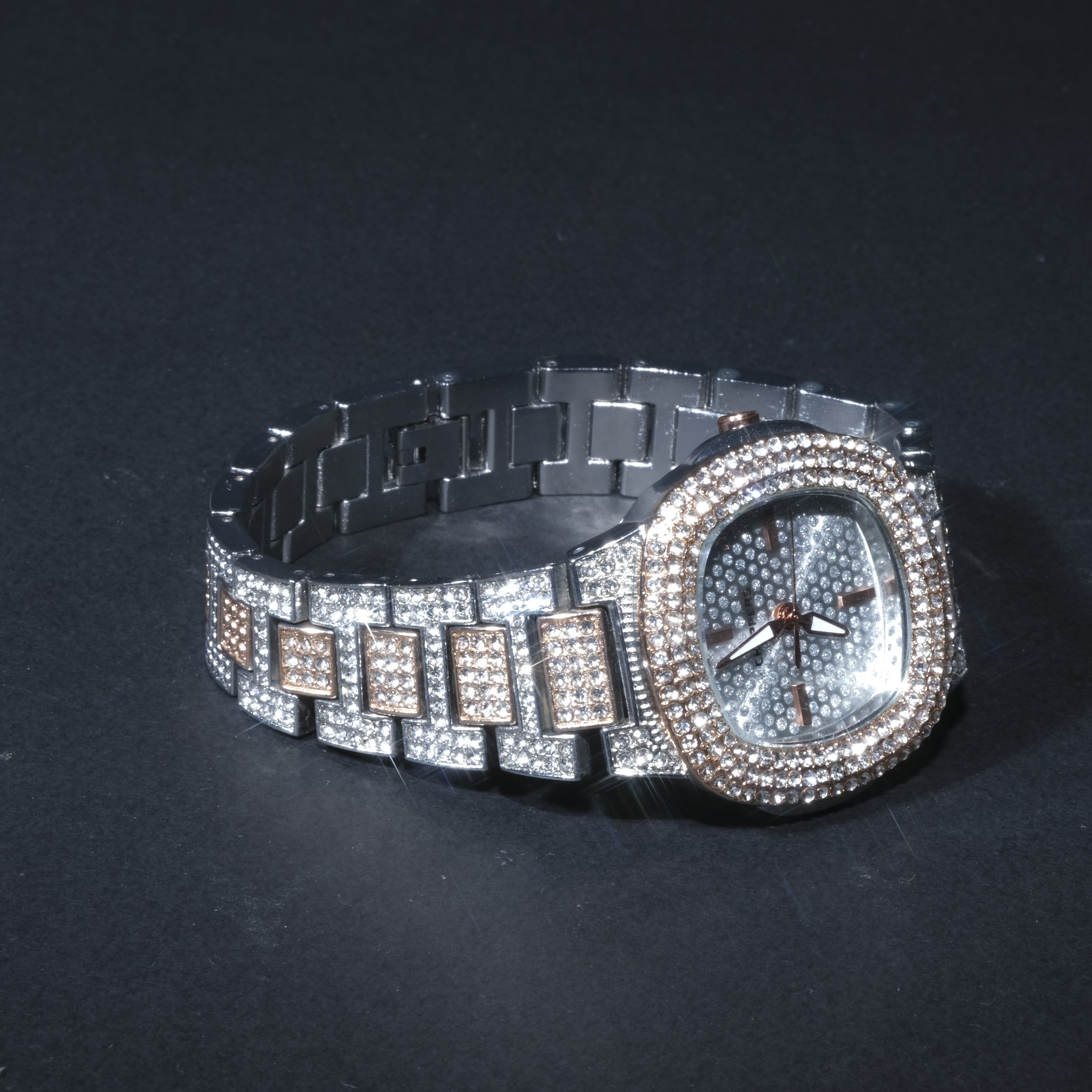 Mini Choppers Iced Out Watch (Rose Silver)