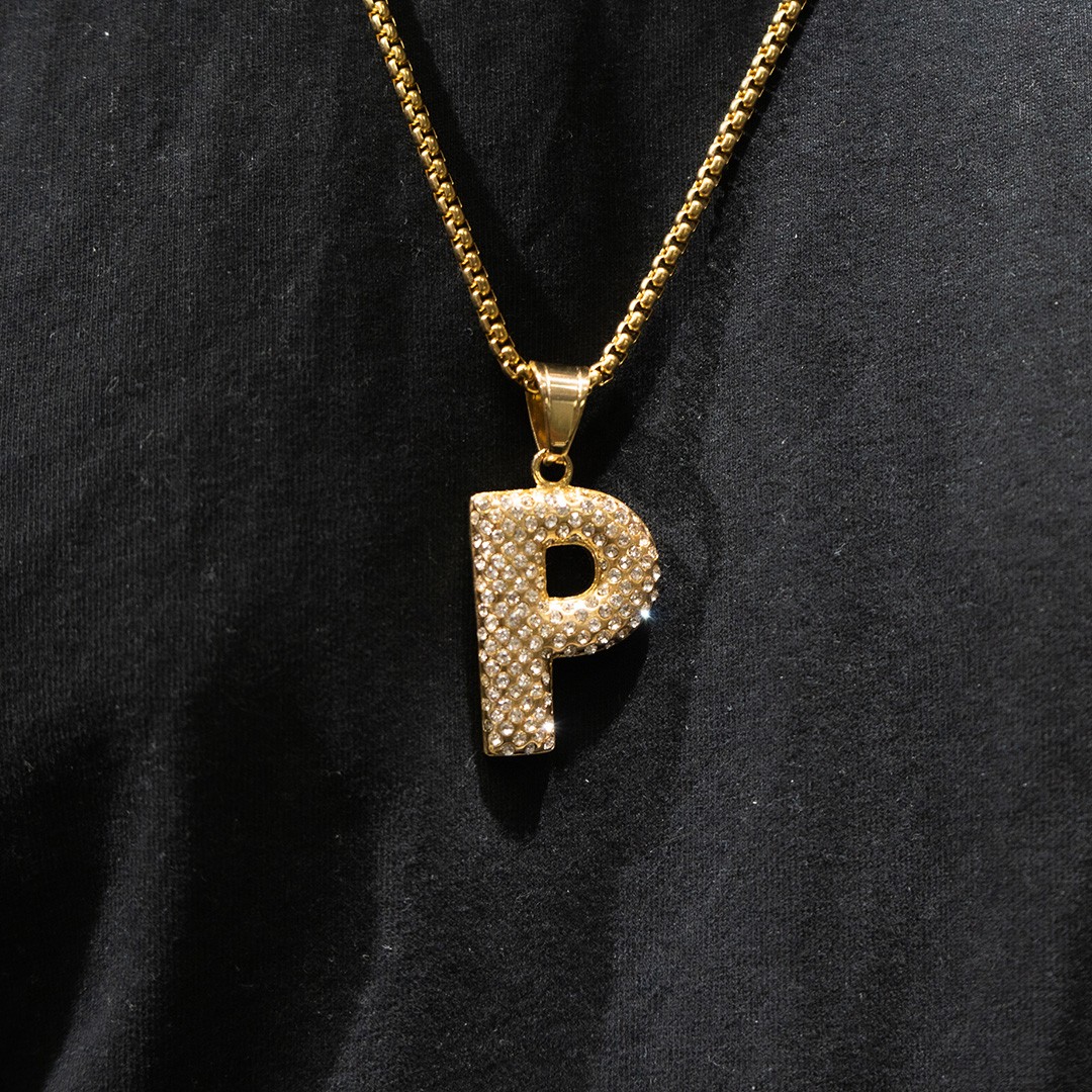 Iced Out P Harf Paslanmaz Çelik Kolye - Gold