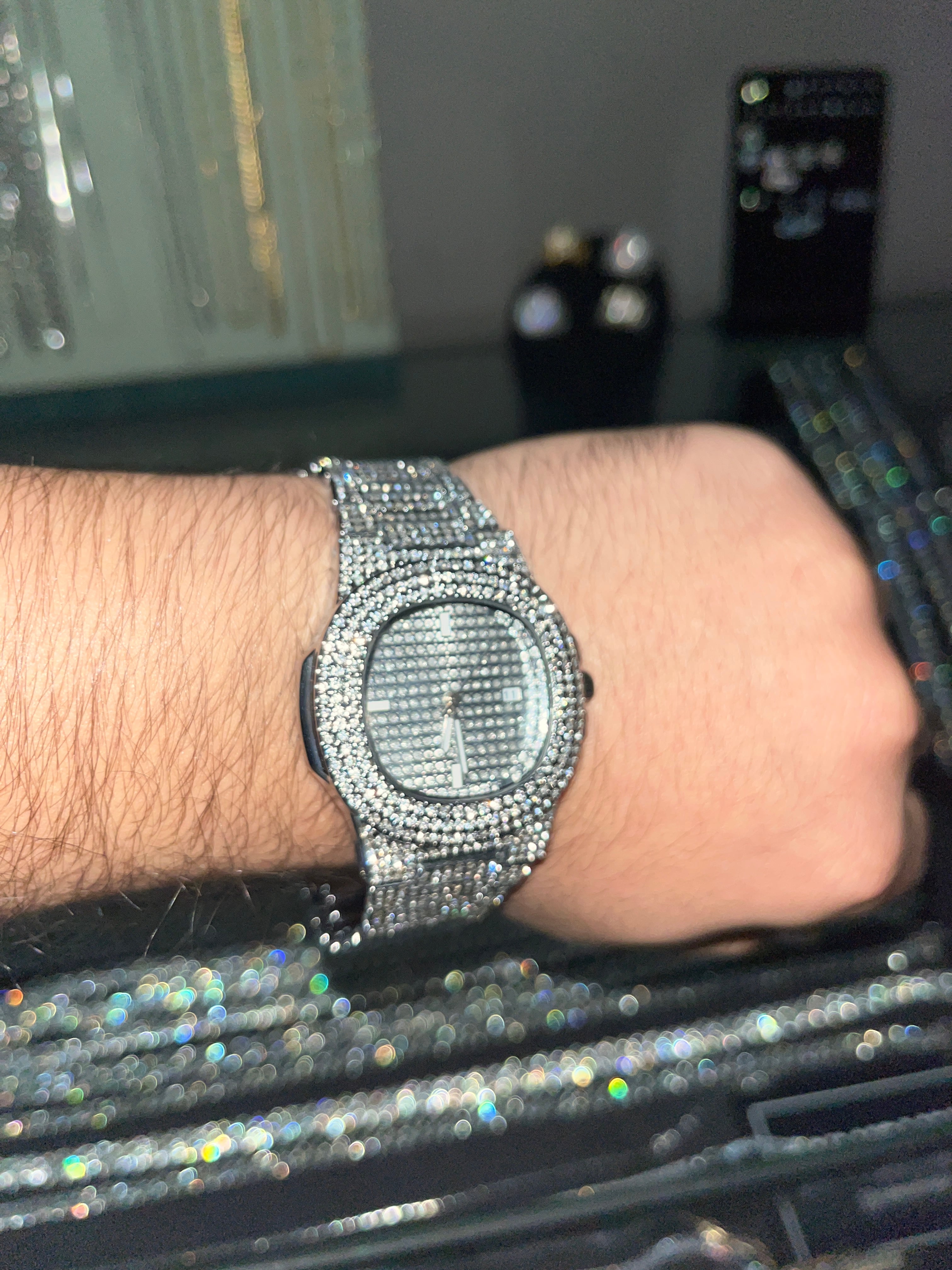 Iced Patek Case Watch Full Silver