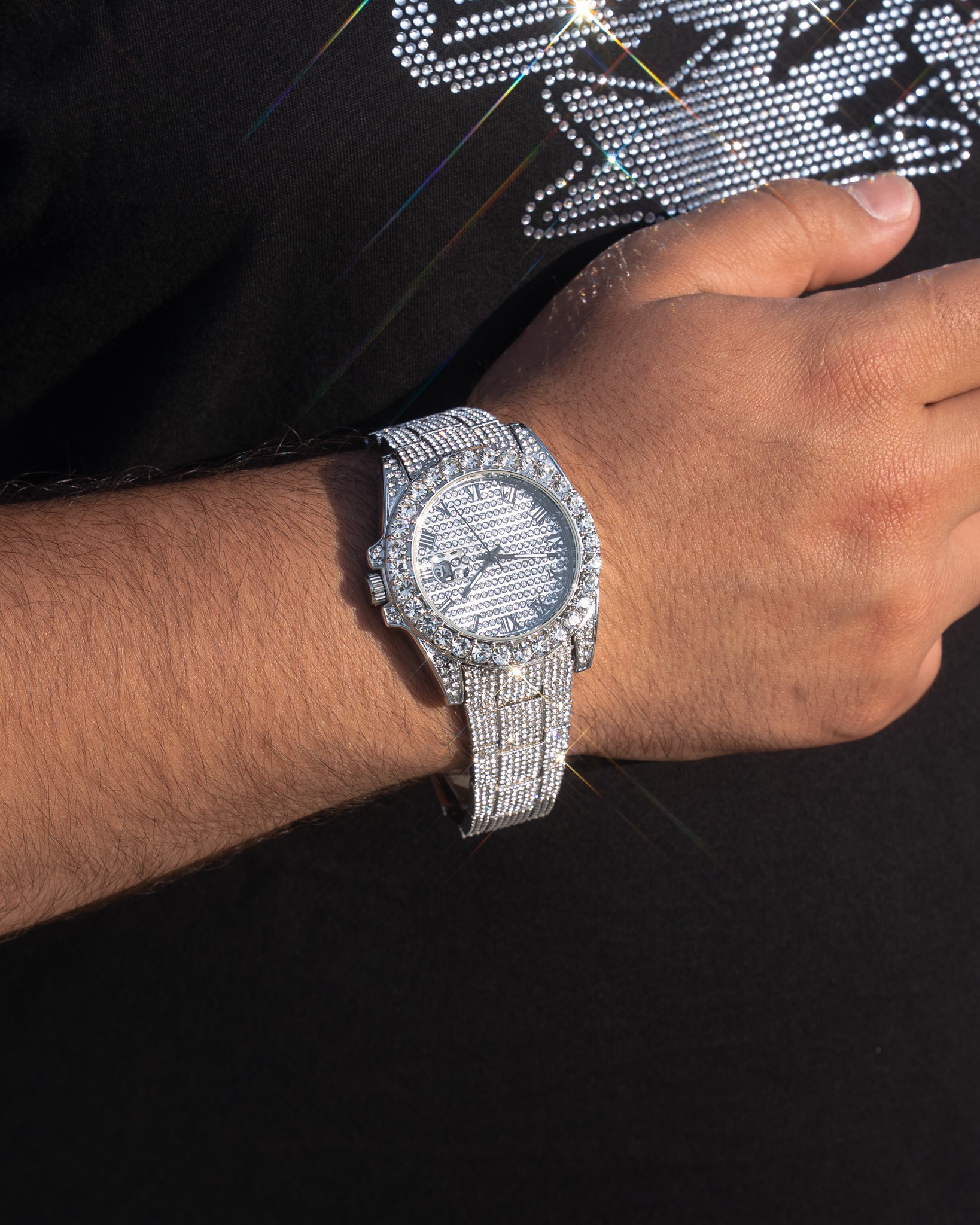 Silver white ICED OUT WATCH Saat