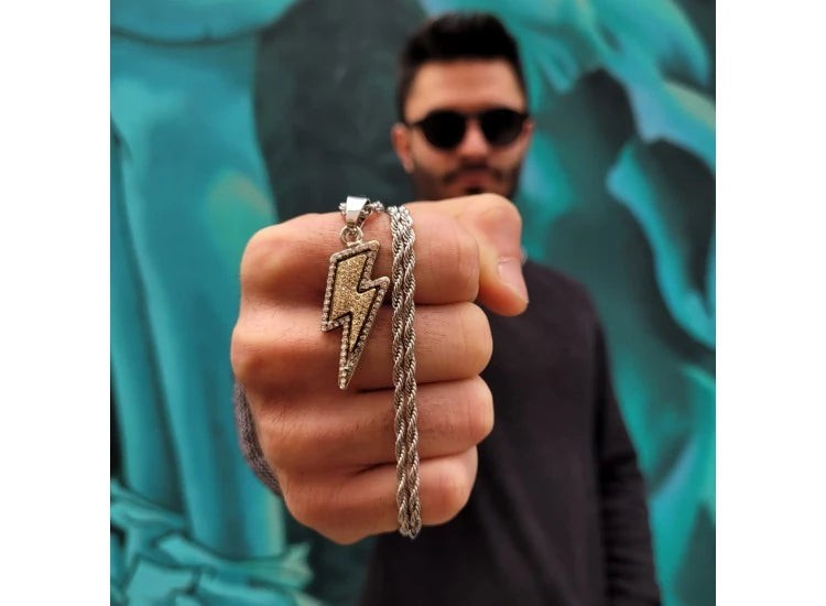 Iced Out Flash Lightning Şimşek Chain Kolye