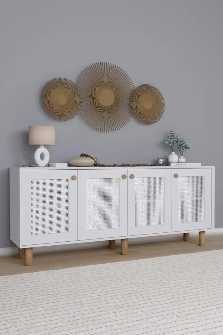 Bohem Serisi Natura Pvc Hasır Desen Mat Beyaz Konsol