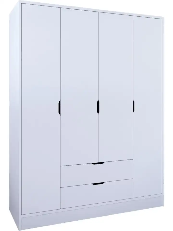140 Cm Mat Beyaz 4 Kapılı 2 Çekmeceli Elbise Dolabı - Gardırop