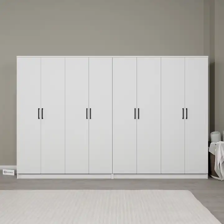 Kardelen Serisi Mat Beyaz 8 Kapaklı 10 Raflı 280 Cm Elbise Dolabı - Gardırop Seti
