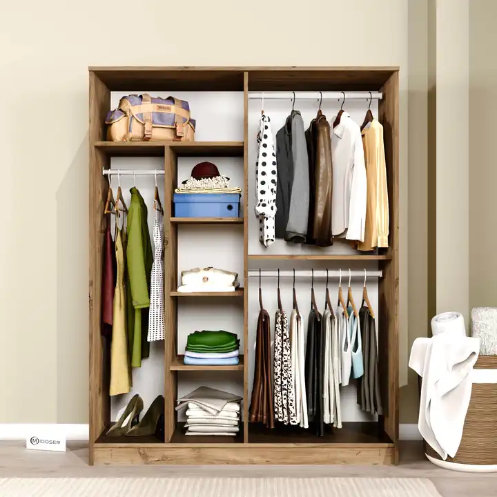 Kardelen Serisi Atlantik Çam 4 Kapaklı 5 Raflı 140 Cm Elbise Dolabı