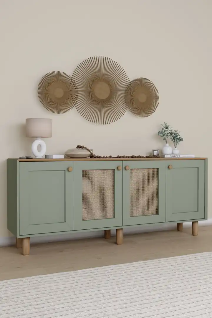 Bohem Serisi Natura 2 Kapak Pvc Hasır Desen Yeşil Konsol