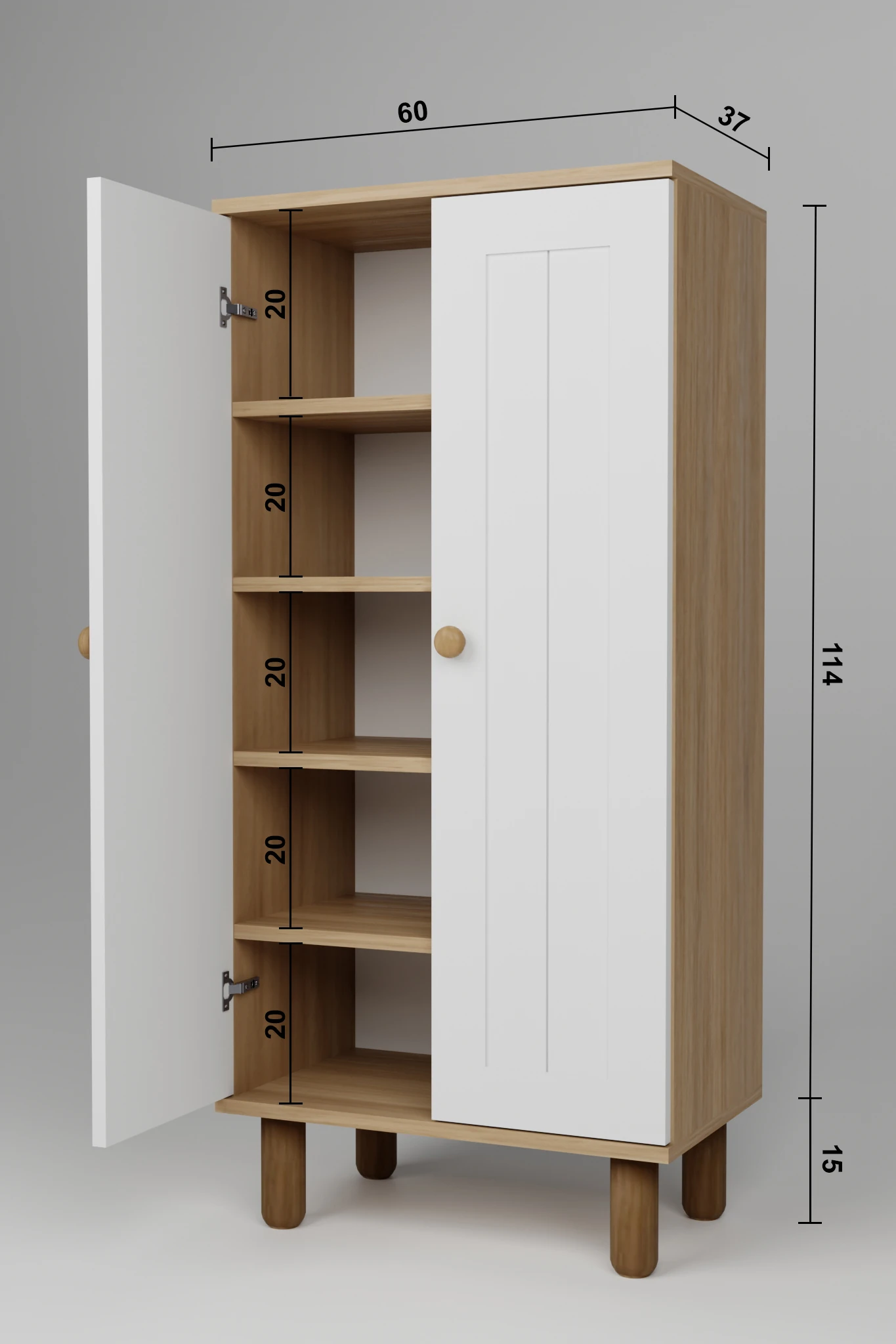 Ayka Membran Kapaklı 5 Raflı ve Çok Amaçlı Dolap Beyaz - Ceviz 129 CM