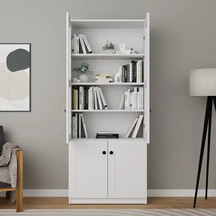 Lisa 4 Kapaklı Beyaz Vitrin - Kitaplık ve Çok Amaçlı Dolap