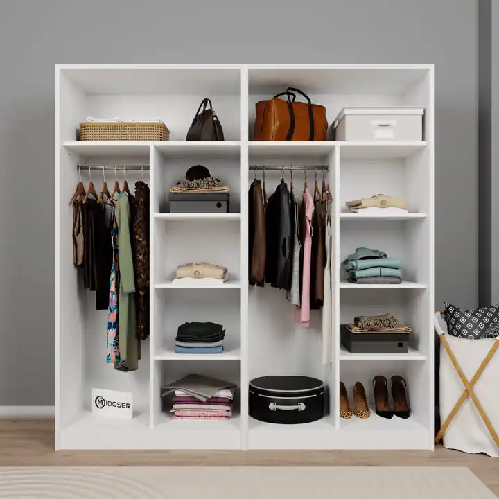 Lucas 4 Kapaklı 10 Raflı Elbise Dolabı Seti - Mat Beyaz