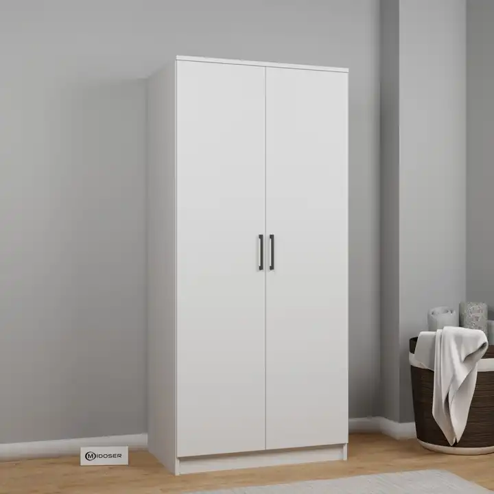 Kardelen Serisi 80 Cm Mat Beyaz 2 Kapılı 4 Raflı Elbise Dolabı