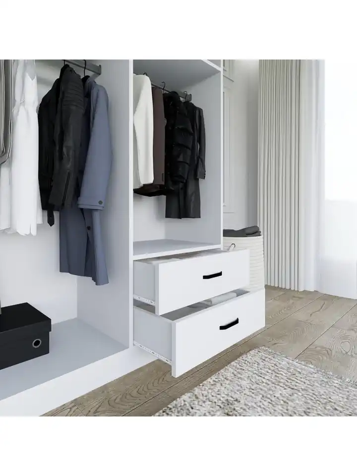 Yaman Mat Beyaz 4 Kapılı 2 Çekmeceli Elbise Dolabı - Gardırop