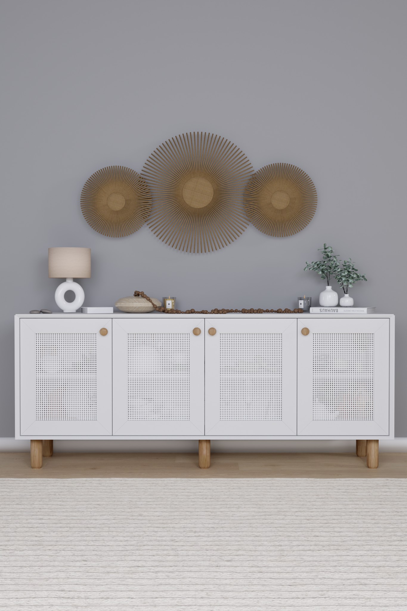 Bohem Serisi Natura Pvc Hasır Desen Mat Beyaz Konsol